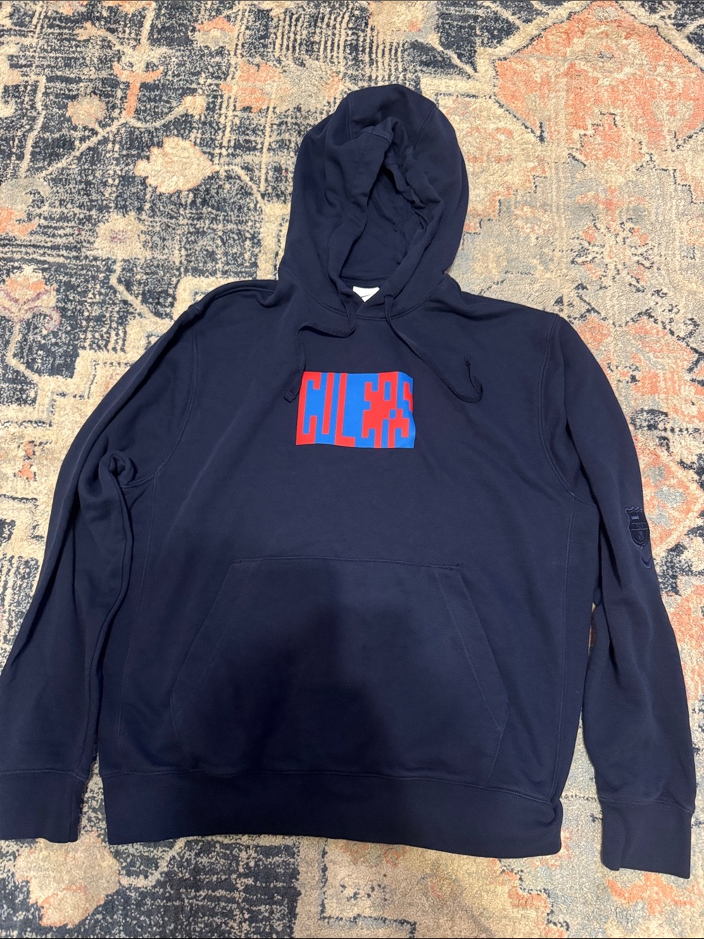 Nike Navy Hoodie with Red and Blue Chest Graphic